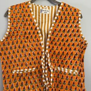 Unique Orange Leaf Blockprinted Patterned reversible Women's Vest